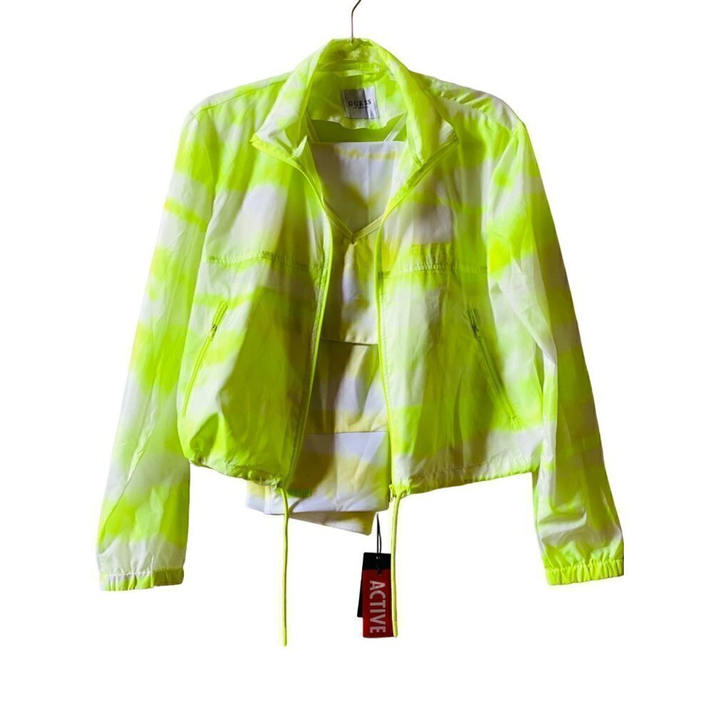 Guess Matching Workout Set Windbreaker Leggings Sports Bra Citrus yellow sz M/L